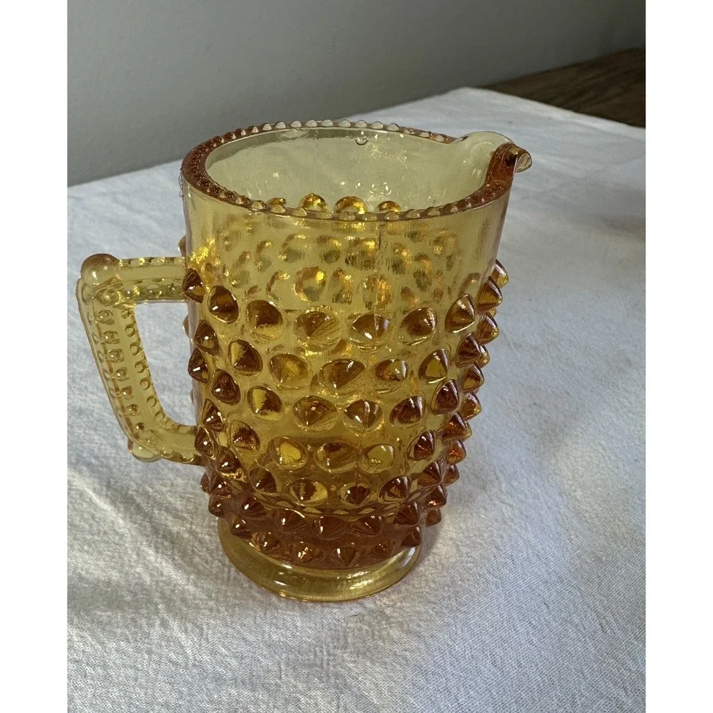 Fenton Amber Hobnail Creamer And Toothpick Holder Scalloped Edge VTG‎